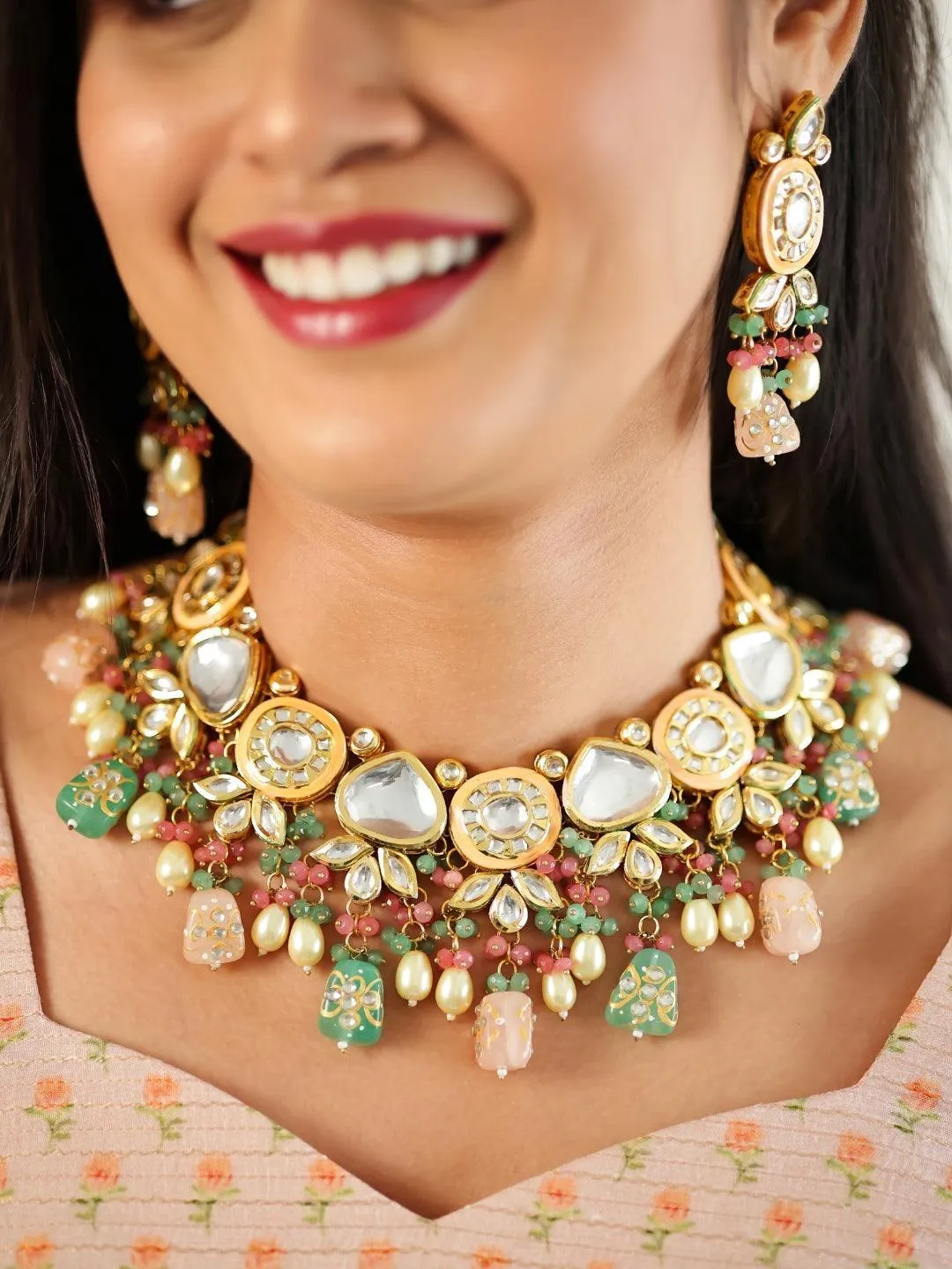 Kundan With Meena Design Necklace Set