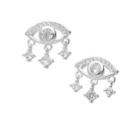 Ladies Evil Eye Earrings, Silver All Seeing Eye Studs