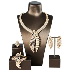 LAN PALACE ne'w  original desig copper alloy 5A cubic zirconia  jewellery set  earrings necklace ring bracelet