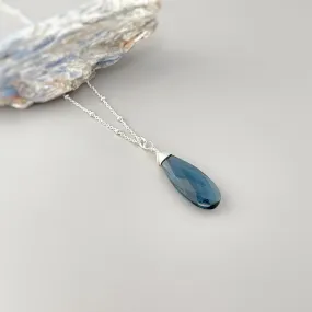 London Blue Necklace Handmade Topaz Quartz pendant Silver,  gold, Rose Gold