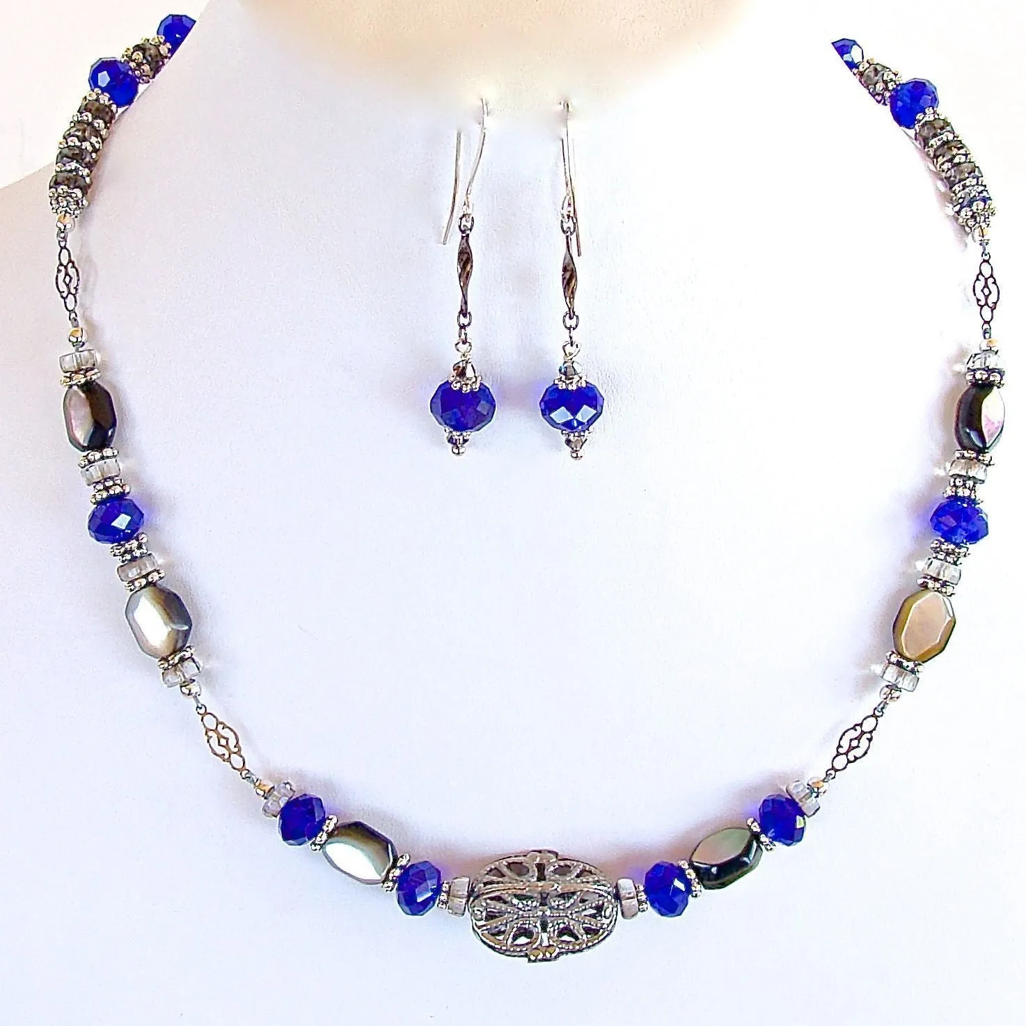 Lucky: 17" Royal Blue Crystal Necklace and Earrings