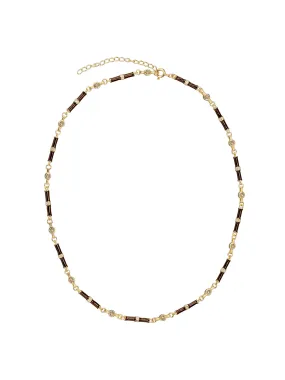 Marlowe brown enamel necklace with champagne stone