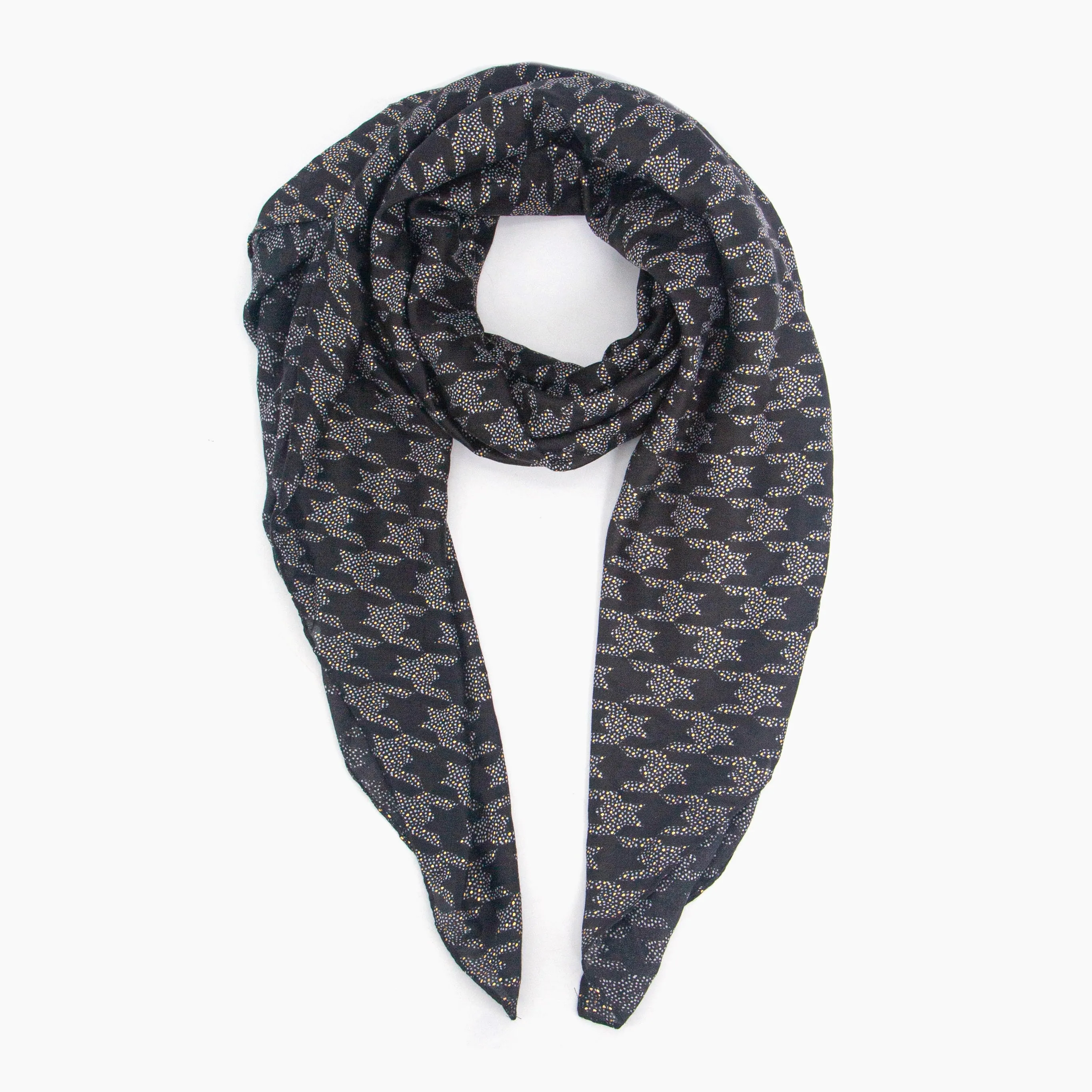 Melody Lightweight Scarf - Black, Houndstooth Foil