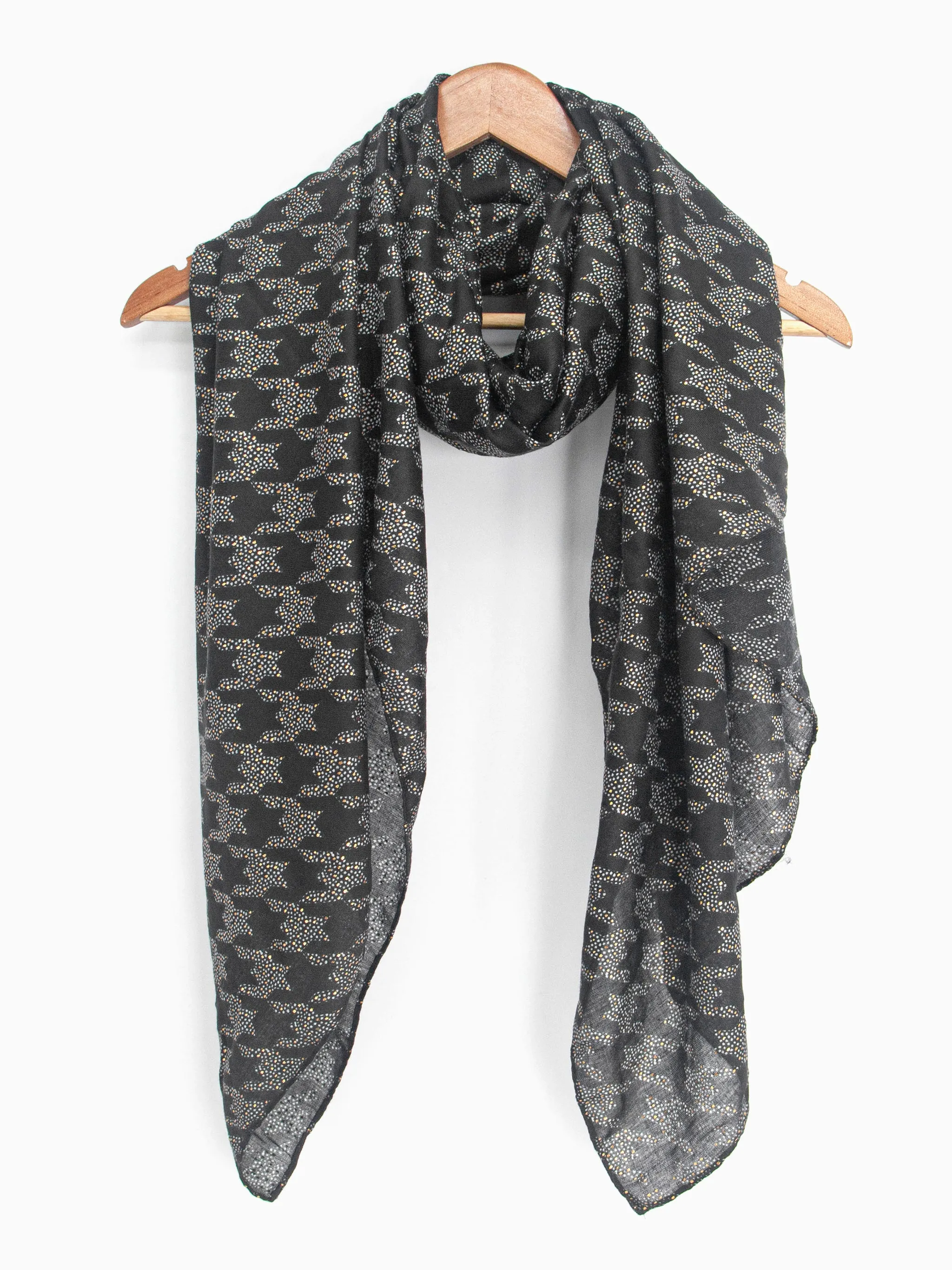 Melody Lightweight Scarf - Black, Houndstooth Foil