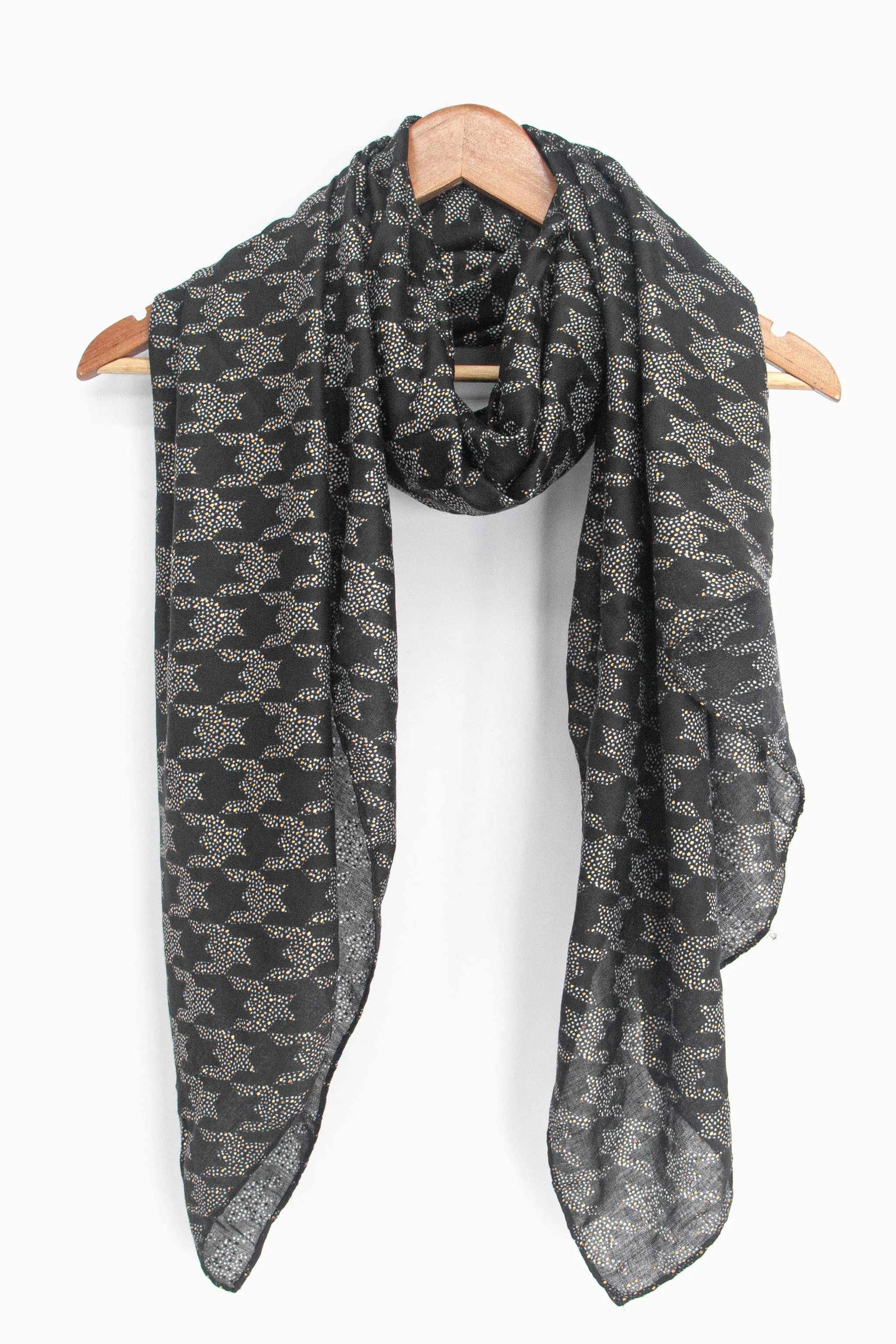 Melody Lightweight Scarf - Black, Houndstooth Foil