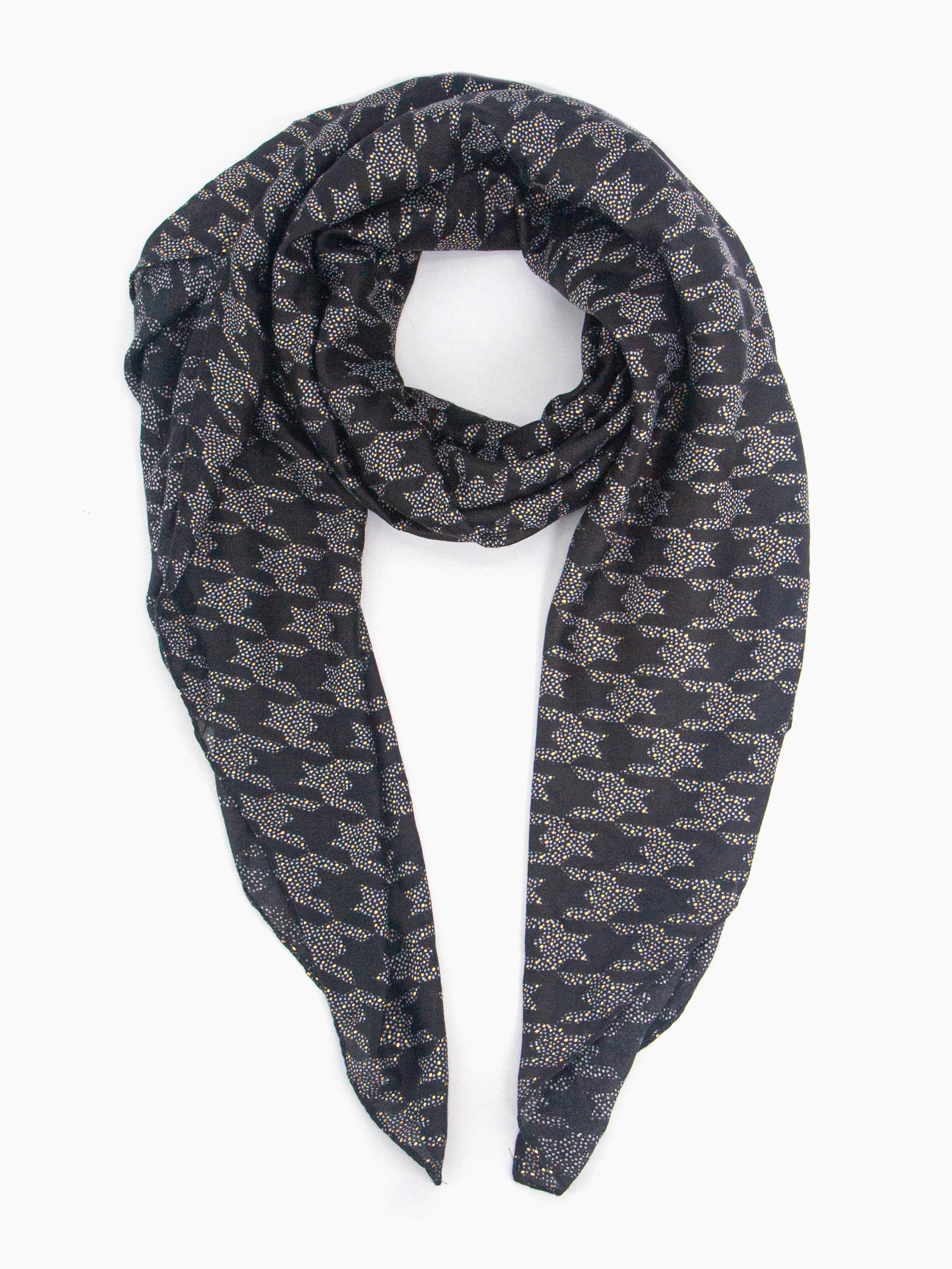 Melody Lightweight Scarf - Black, Houndstooth Foil