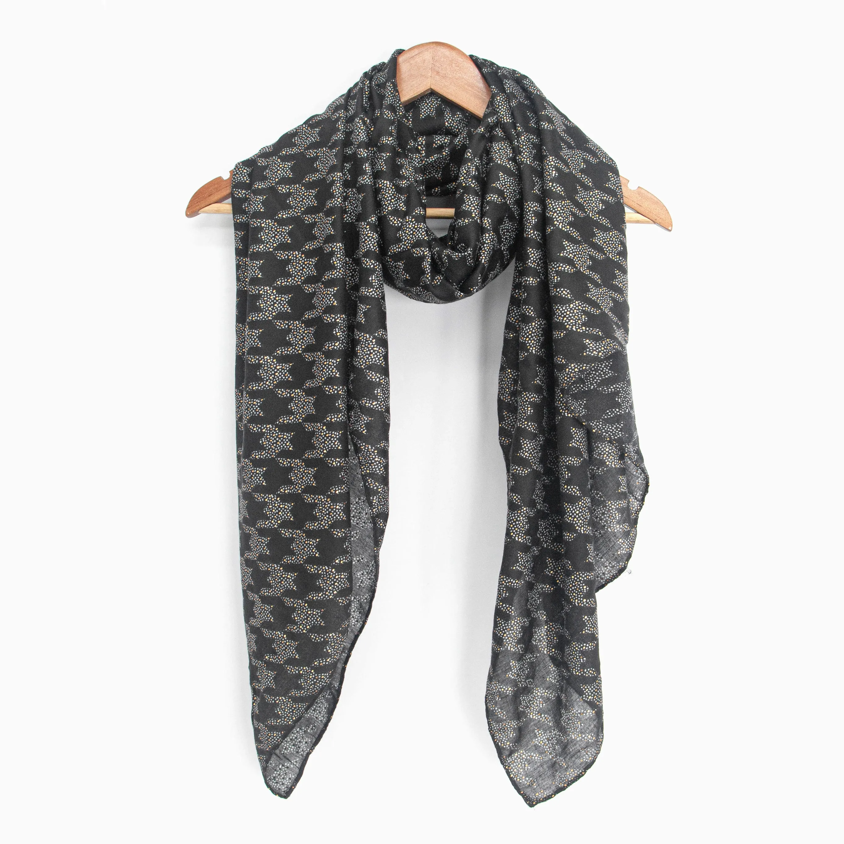 Melody Lightweight Scarf - Black, Houndstooth Foil