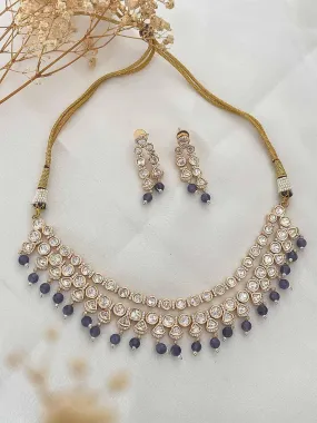 Metal Blue Beads Traditional Choker Necklace