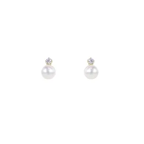 Mikimoto 18K Yellow Gold Akoya Pearl & Diamond Stud Earrings