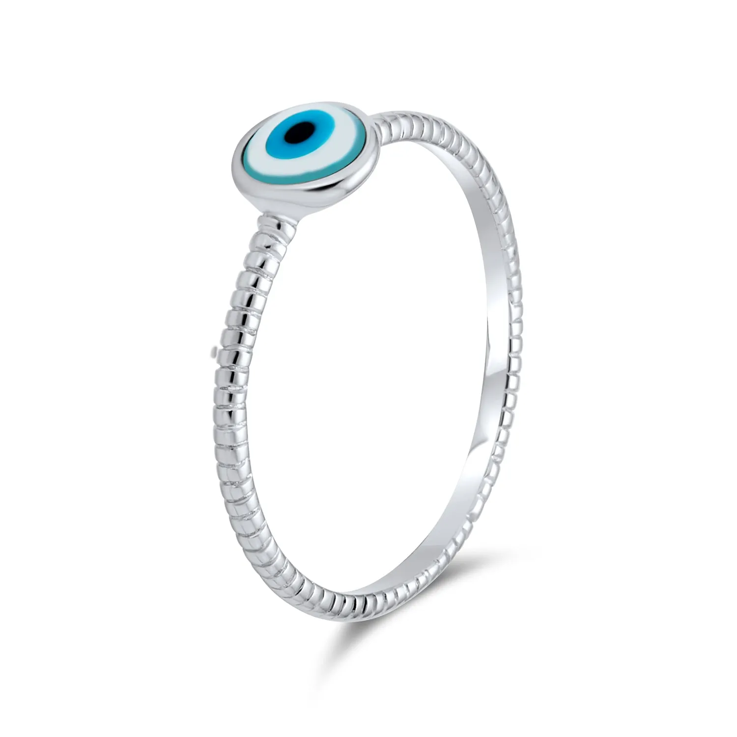 Minimalist Sterling Silver Ring with Evil Eye Design Stackable Midi Knuckle Band