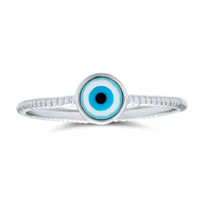 Minimalist Sterling Silver Ring with Evil Eye Design Stackable Midi Knuckle Band