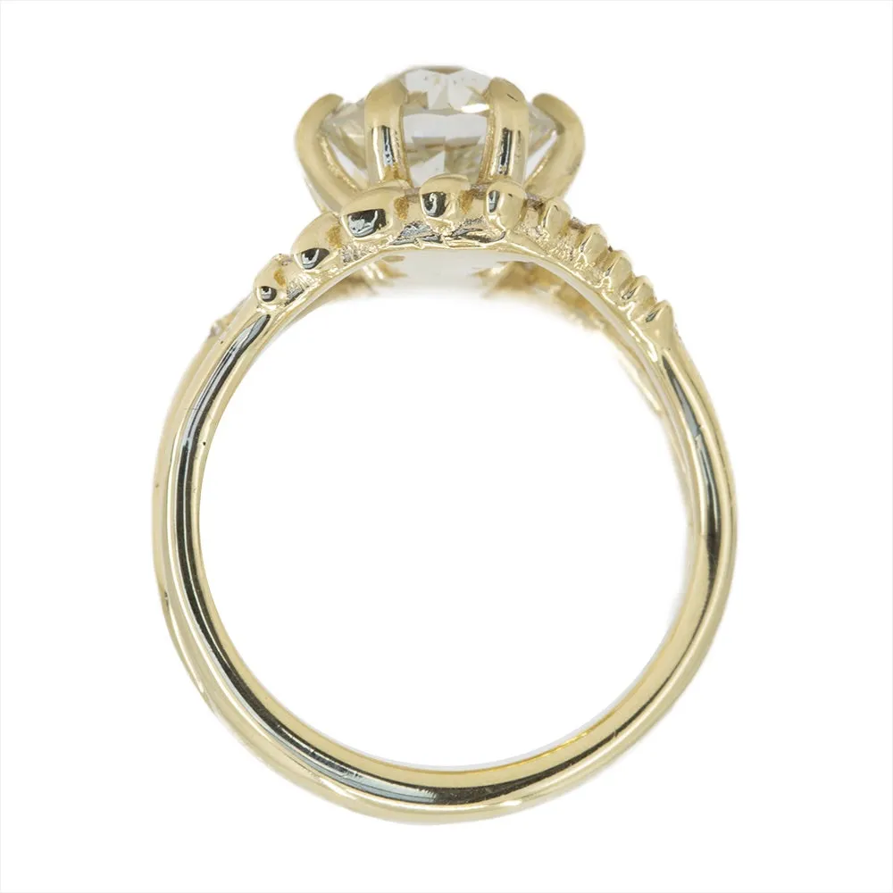 Misfit Diamonds Collaboration: 2.18ct GIA Antique Old European Cut Diamond with Split Shank Diamond Vine Band in 18k Yellow Gold