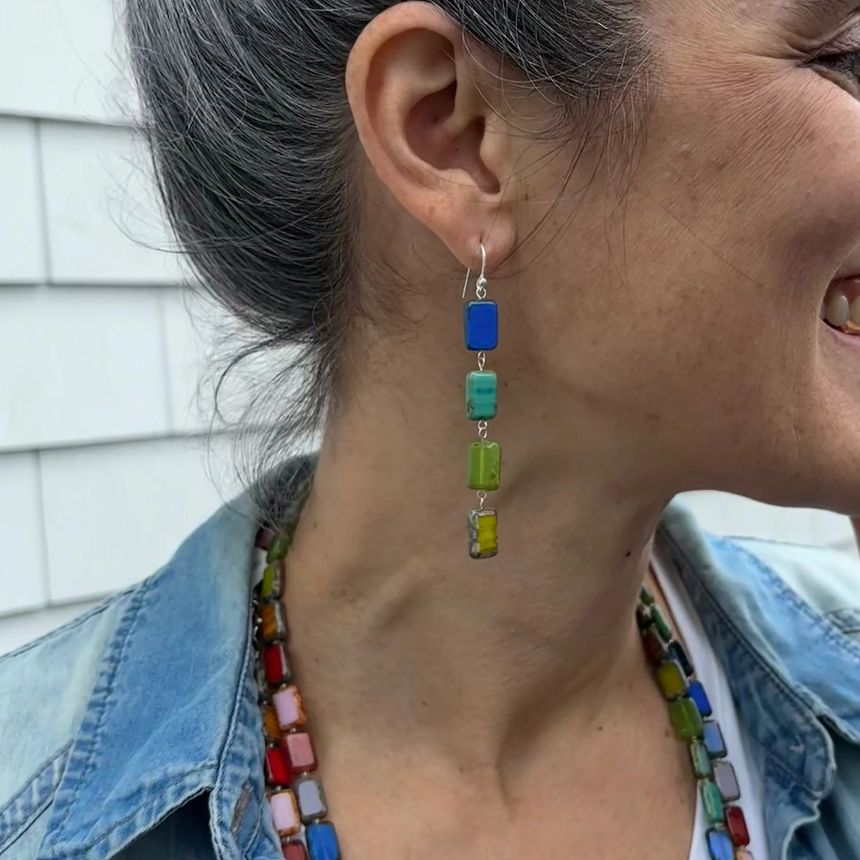 Mismatched Rainbow Beaded Drop Earrings