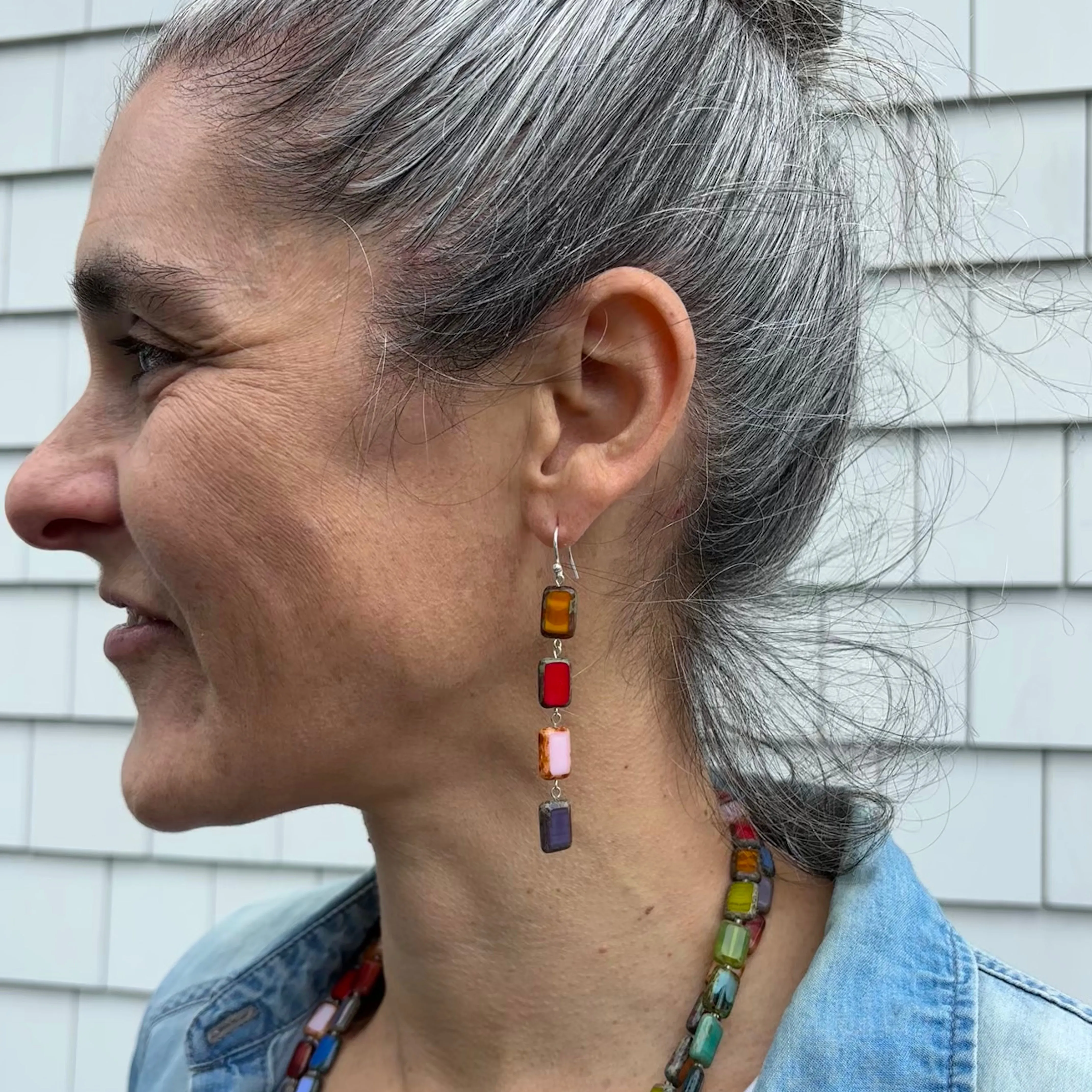 Mismatched Rainbow Beaded Drop Earrings