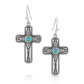 MONTANA SILVERSMITHS Etched Cross Turquoise Earrings ER5303