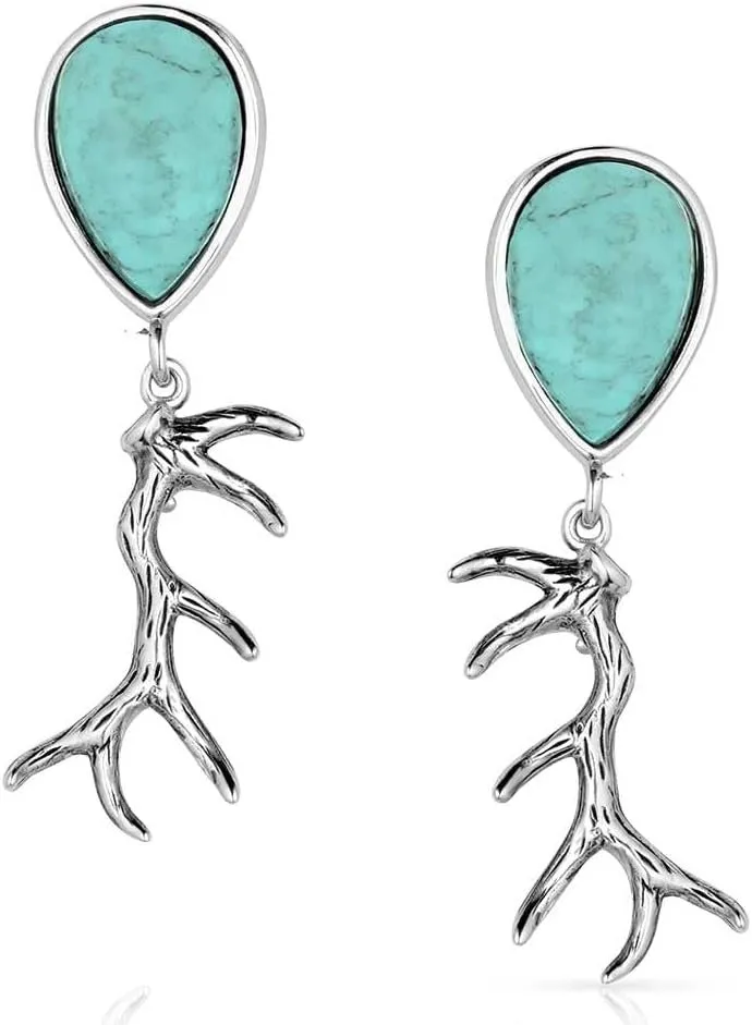 Montana Silversmiths Kristy Titus Nature's Gift Elk Antler Teardrop Turquoise Post Earrings