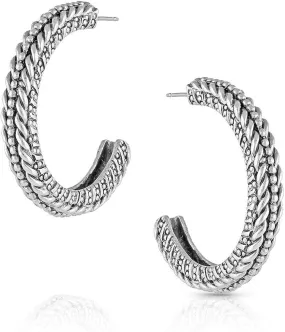 Montana Silversmiths Western Inspired Post Back Hoop Earrings (Roped In Hoop)