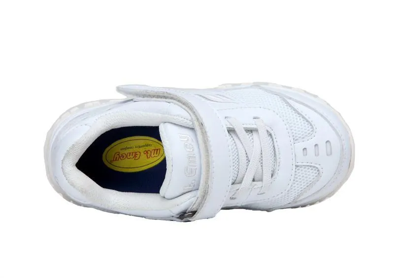 Mt. Emey 3301-3L White - Children Straight Last Athletic Shoes with Elastic Laces