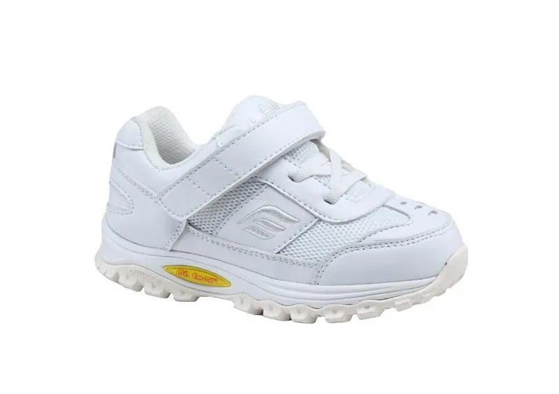 Mt. Emey 3301-3L White - Children Straight Last Athletic Shoes with Elastic Laces