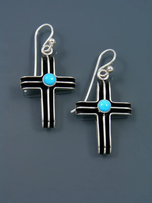 Native American Turquoise Dangle Cross Earrings