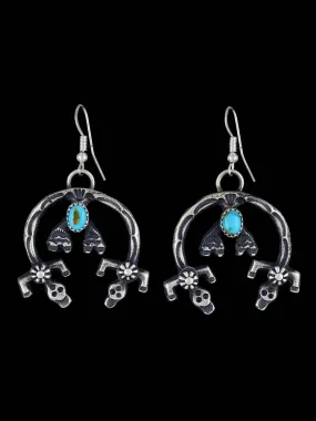 Navajo Sterling Silver Turquoise Yei Dangle Earrings