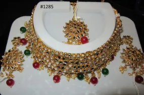 Necklace 3051285 Indian Designer Golden Necklace Set Shieno Sarees