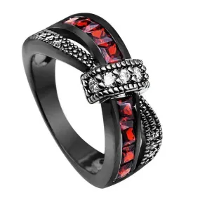 New Black Gold Garnet Red Cross Zircon Ring