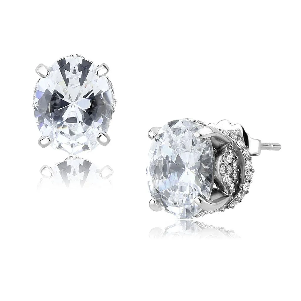 No Plating Stainless Steel Earrings with AAA Grade CZ in Clear for Women Clear Stone Color Style DA325