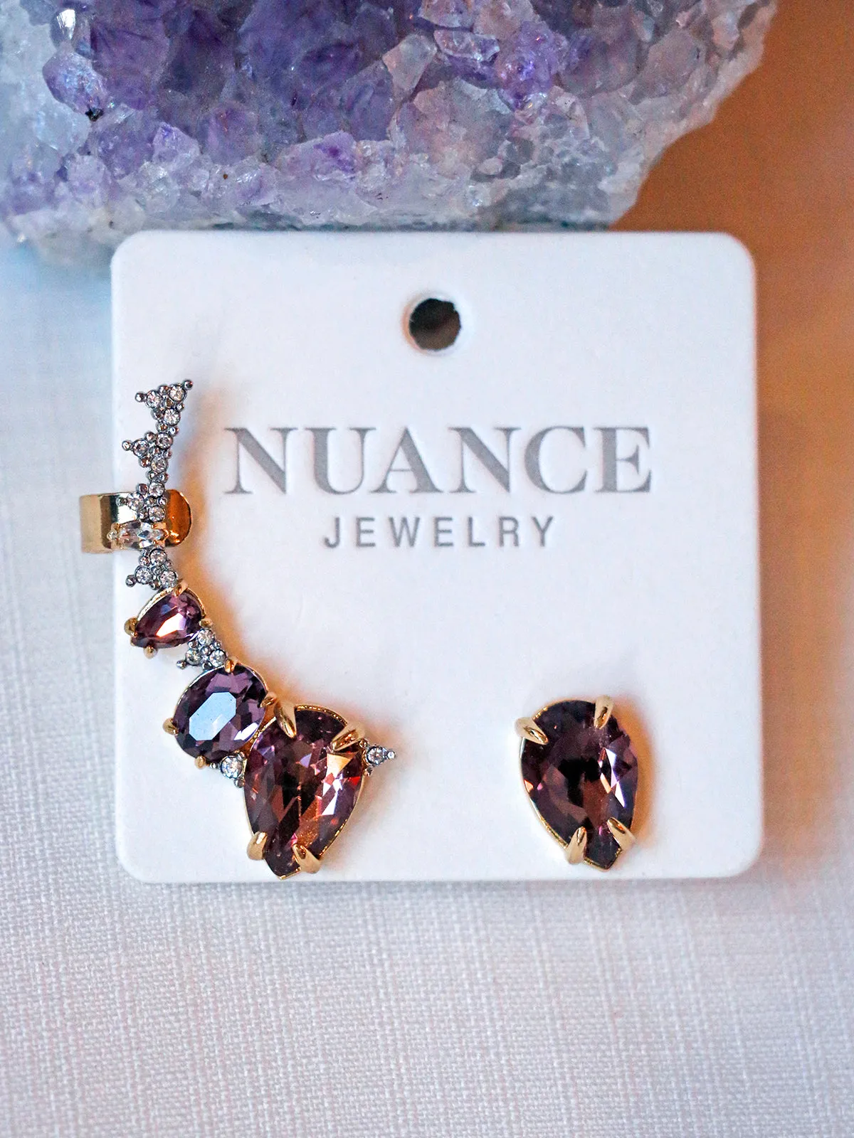 Nuance Gemstone Ear Climber Posts