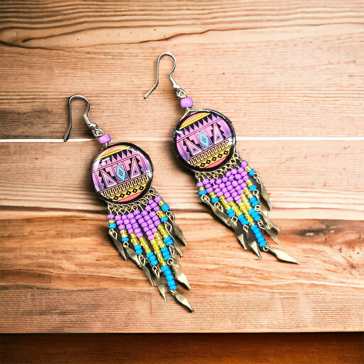 OldTribes™ Southwestern Round Purple And Black Earrings