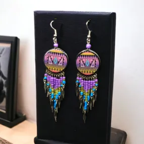 OldTribes™ Southwestern Round Purple And Black Earrings