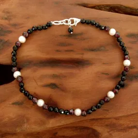 Onyx and Garnet Beaded Anklet - Treasured Friendship | NOVICA