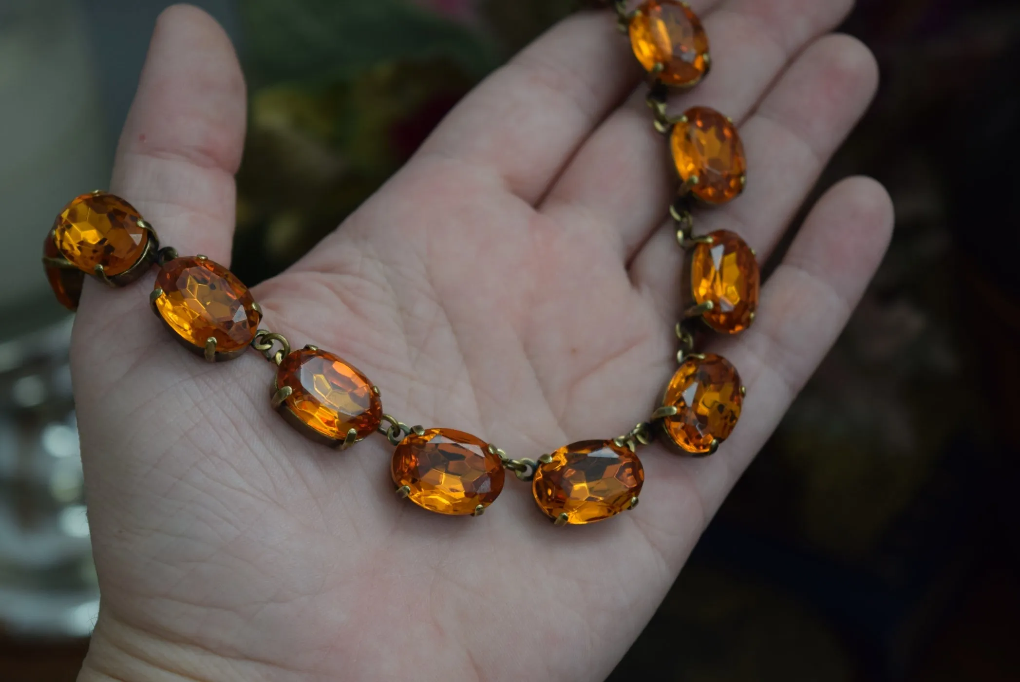 Orange Topaz Paste Riviere Necklace - Large Oval