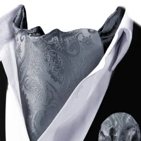 Paisley Floral Ascot Handkerchief Set - B-CHARCOAL/GRAY