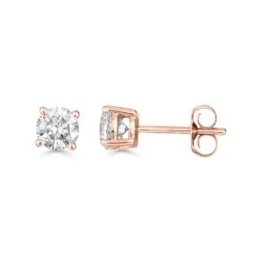 Paris Jewelry 14K Rose Gold 1/2 Carat Round Created Diamond Solitaire Stud Earrings