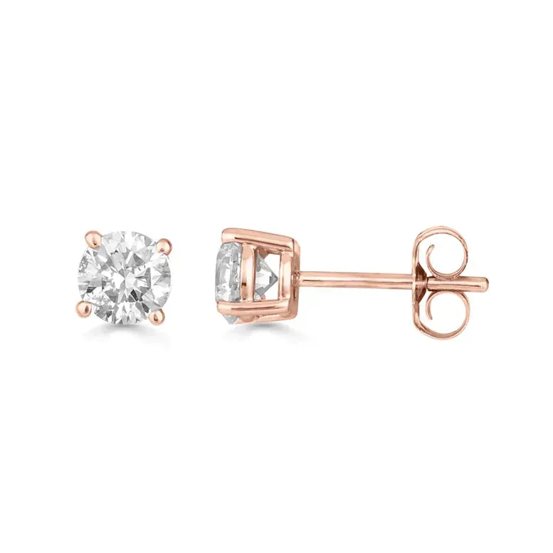 Paris Jewelry 14K Rose Gold 1/2 Carat Round Created Diamond Solitaire Stud Earrings