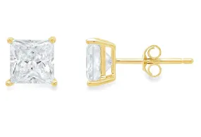 Paris Jewelry 14K Yellow Gold 1/4 Carat Princess Created Diamond Solitaire Stud Earrings