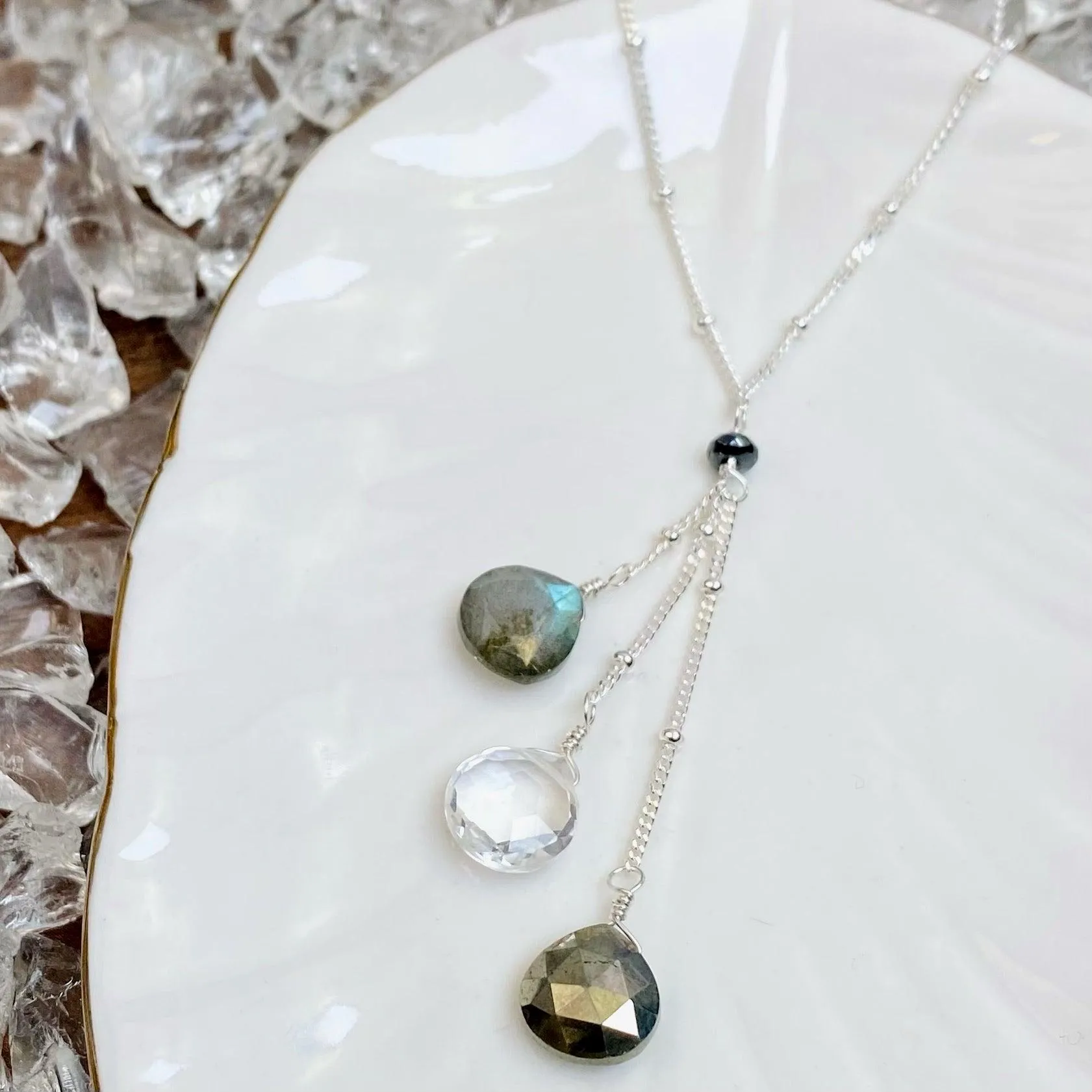 Past, Present and Future Black and White Gemstone Necklace