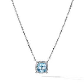 Pave Bezel Pendant Necklace with Blue Topaz and Diamonds