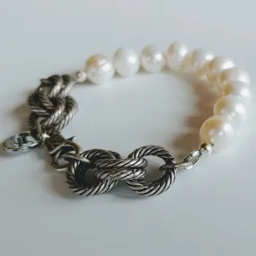 Pearl & Silver Twisted Link Bracelet