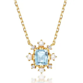 Pearl Blue Topaz Snowflake Necklace