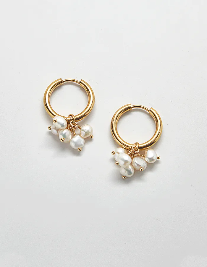 Pearl Natural Gemstone Hoop Earrings