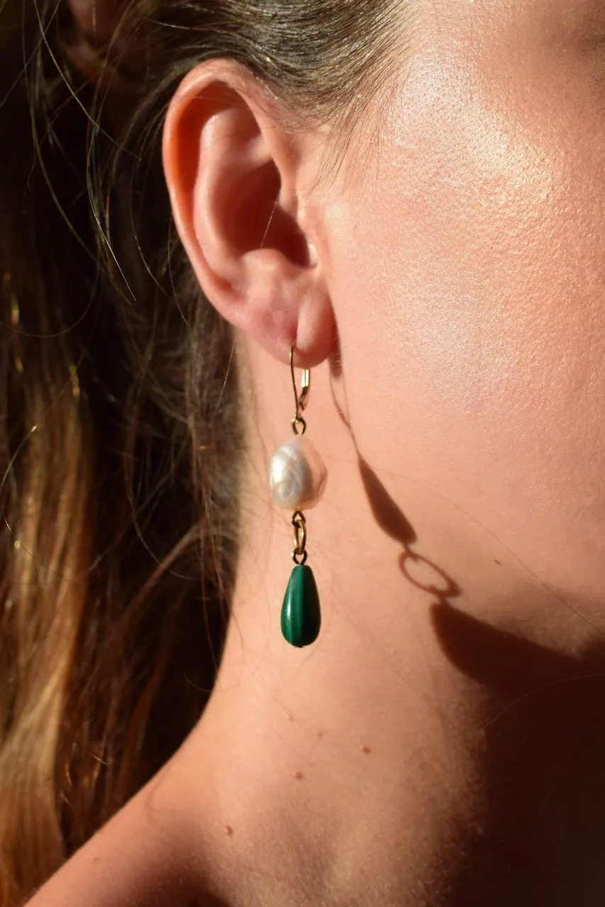 Penelope Malachite and Baroque Pearl Earrings