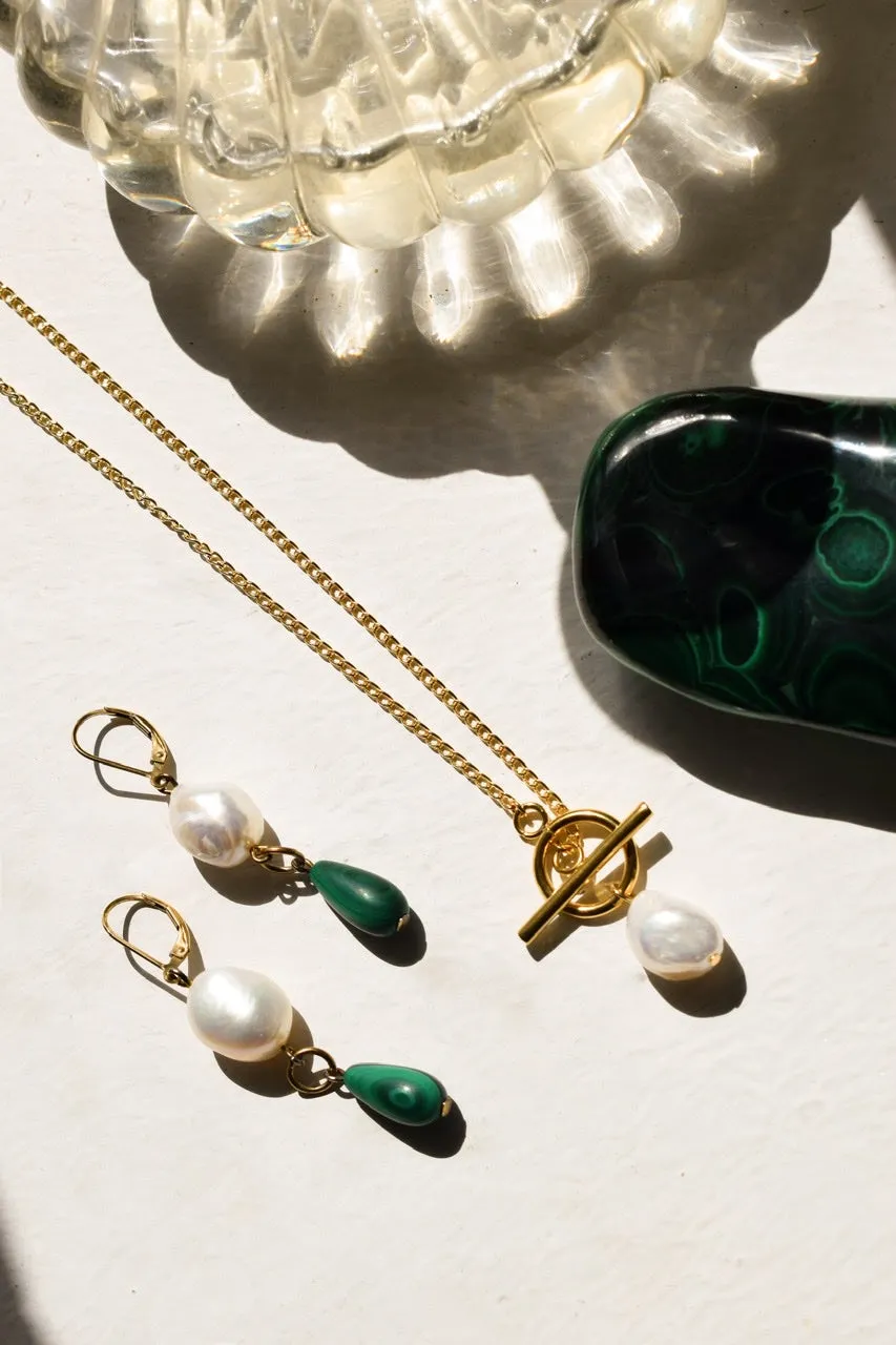 Penelope Malachite and Baroque Pearl Earrings