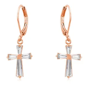 Perry CZ Cross Rose Gold Drop Earrings | 1.5ct