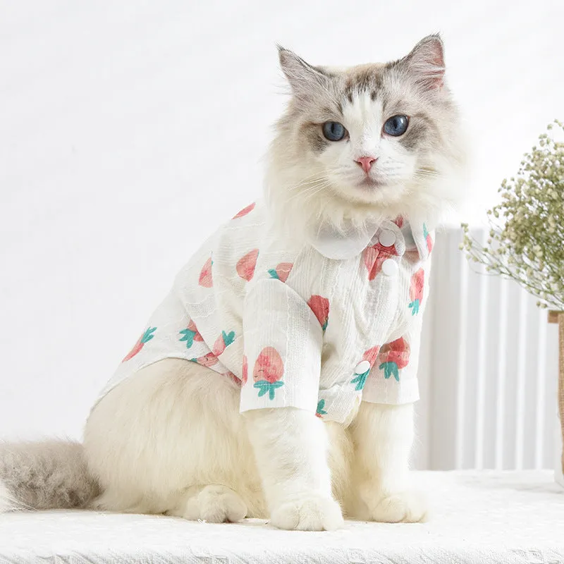 Pet Clothes Strawberry Pattern Two Feet Apparel Shirt Cat Clothing