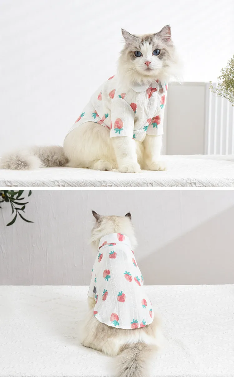 Pet Clothes Strawberry Pattern Two Feet Apparel Shirt Cat Clothing