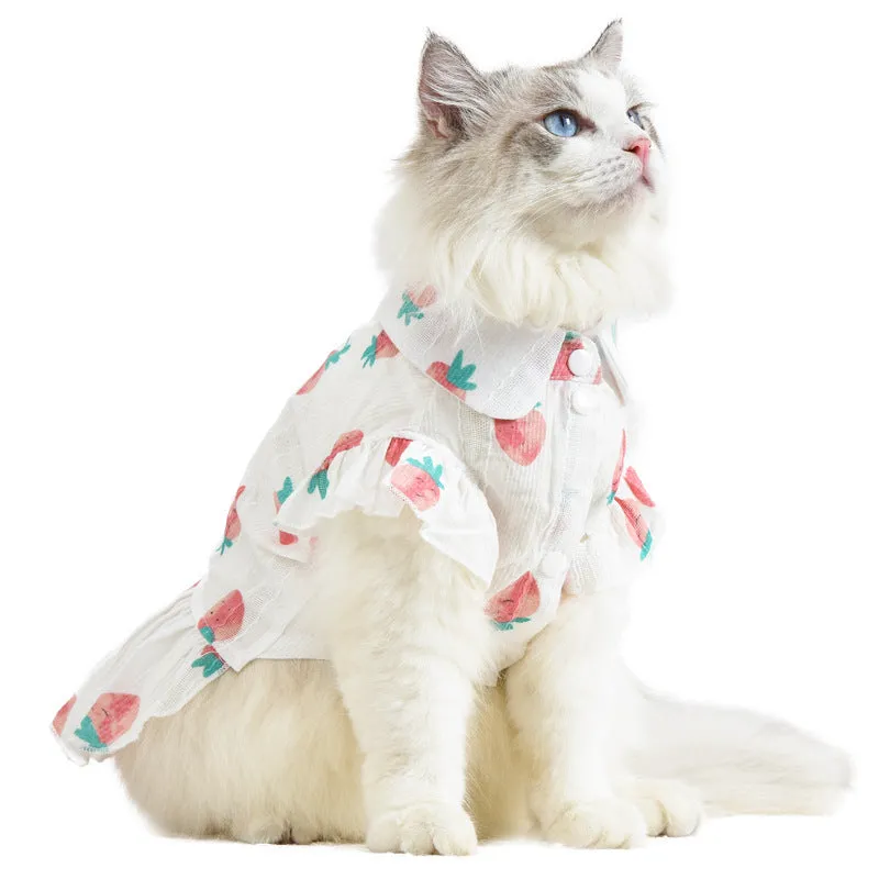 Pet Clothes Strawberry Pattern Two Feet Apparel Shirt Cat Clothing