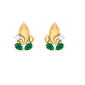 Precious 22k Ganesha Themed Gold Earrings Embellished With Green And Yellow Gemstones