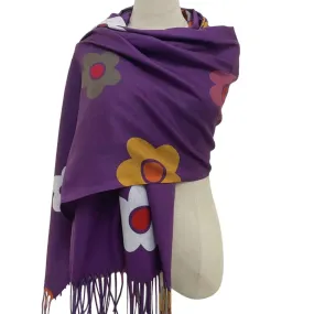 Purple Bold Daisy Tassel Scarf